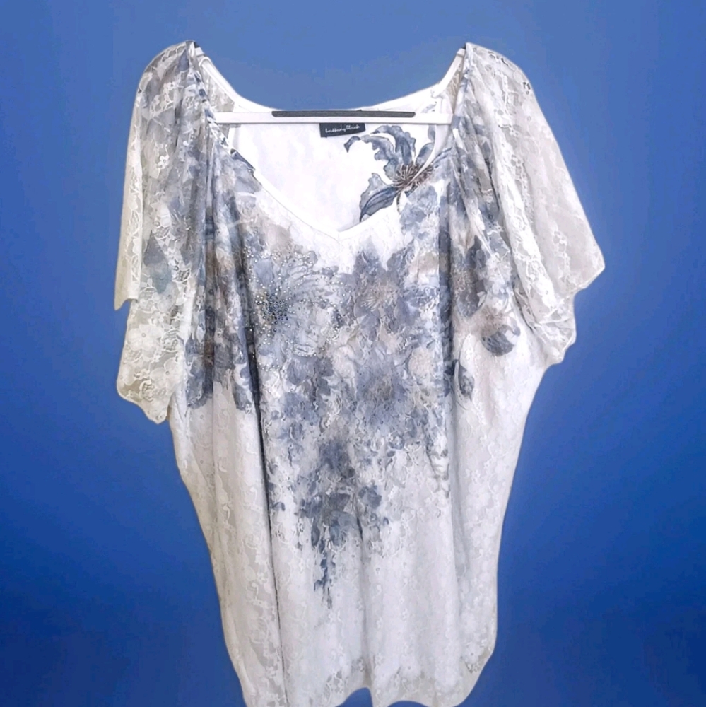 Womens Size Large Feminine Romantic Floral Lined Lace Fairycore Layered Sleeves